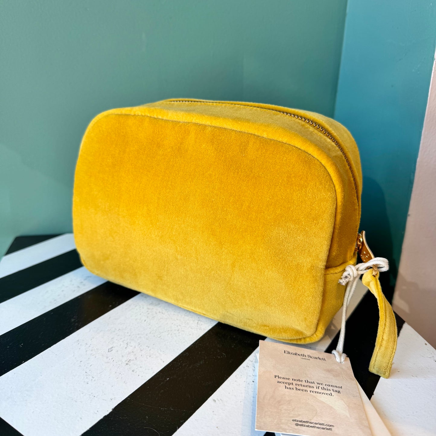 Mustard Yellow Velvet Alchemy Makeup Bag by Elizabeth Scarlett London