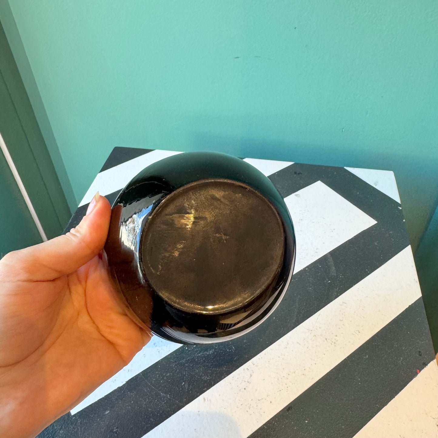 Mid Century Black Glass Orb Ashtray