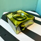 Vintage Chartreuse Square Glass ‘Diabolo’ Vase by Christian Tortu