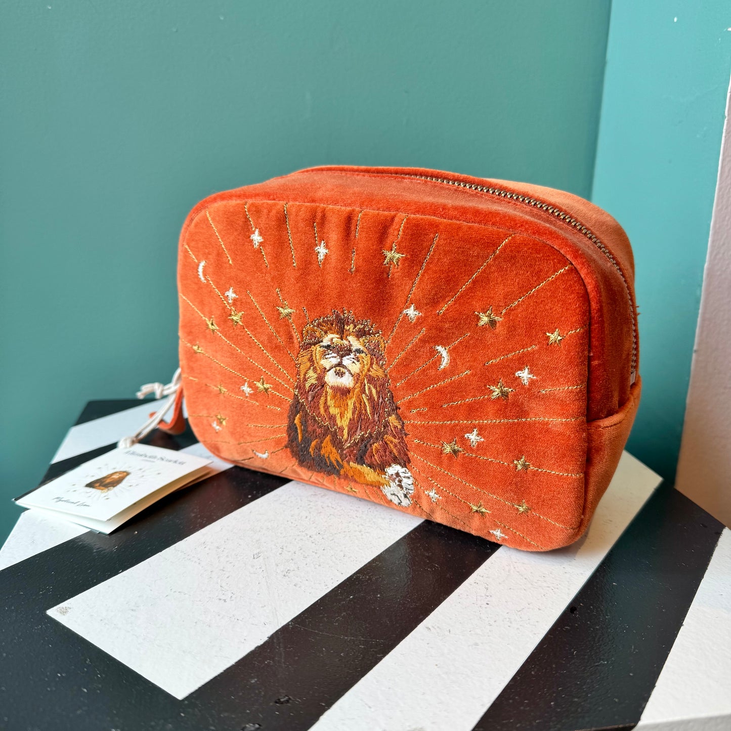 Teracotta Mystical Lion Makeup Bag by Elizabeth Scarlett London