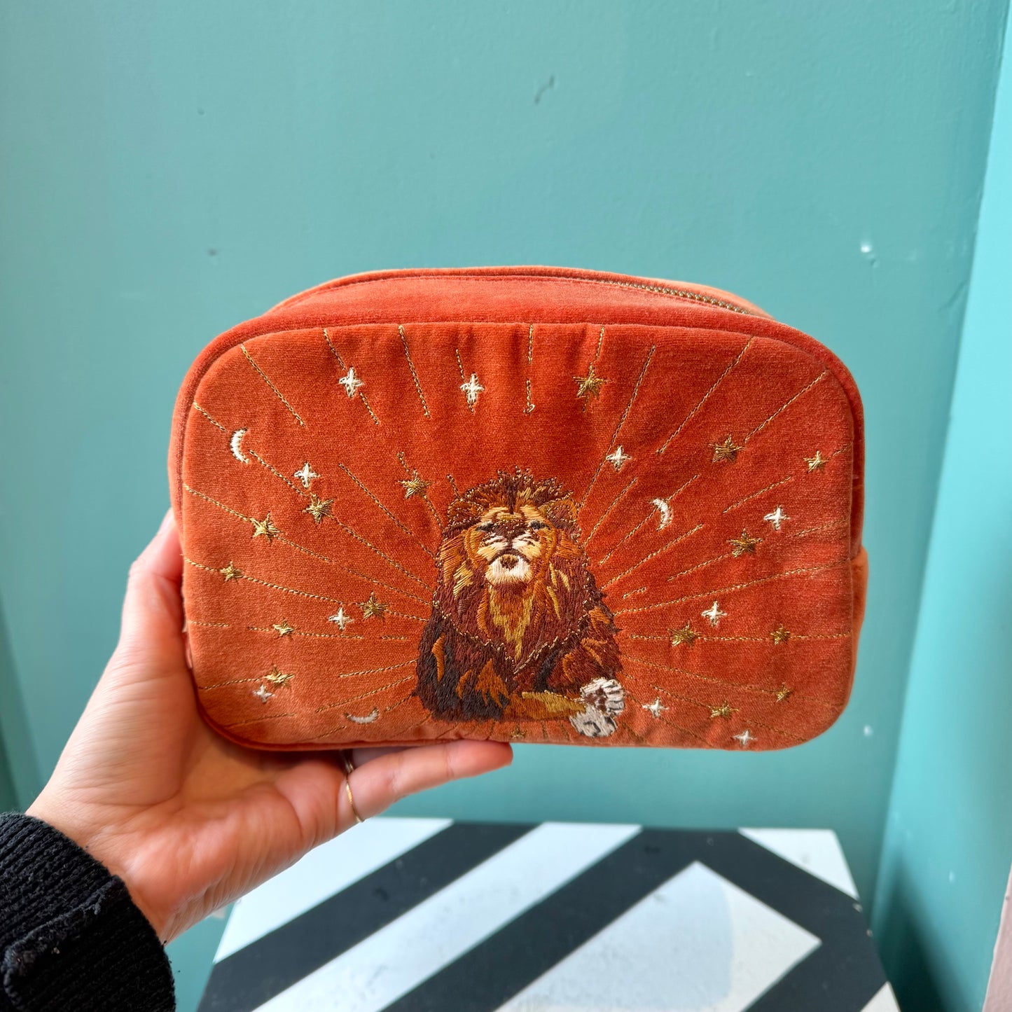 Teracotta Mystical Lion Makeup Bag by Elizabeth Scarlett London