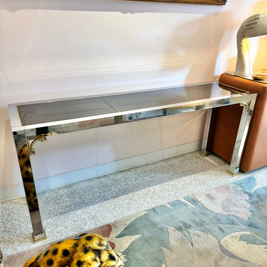 Vintage Mastercraft Chrome and Smoked Glass Console Table