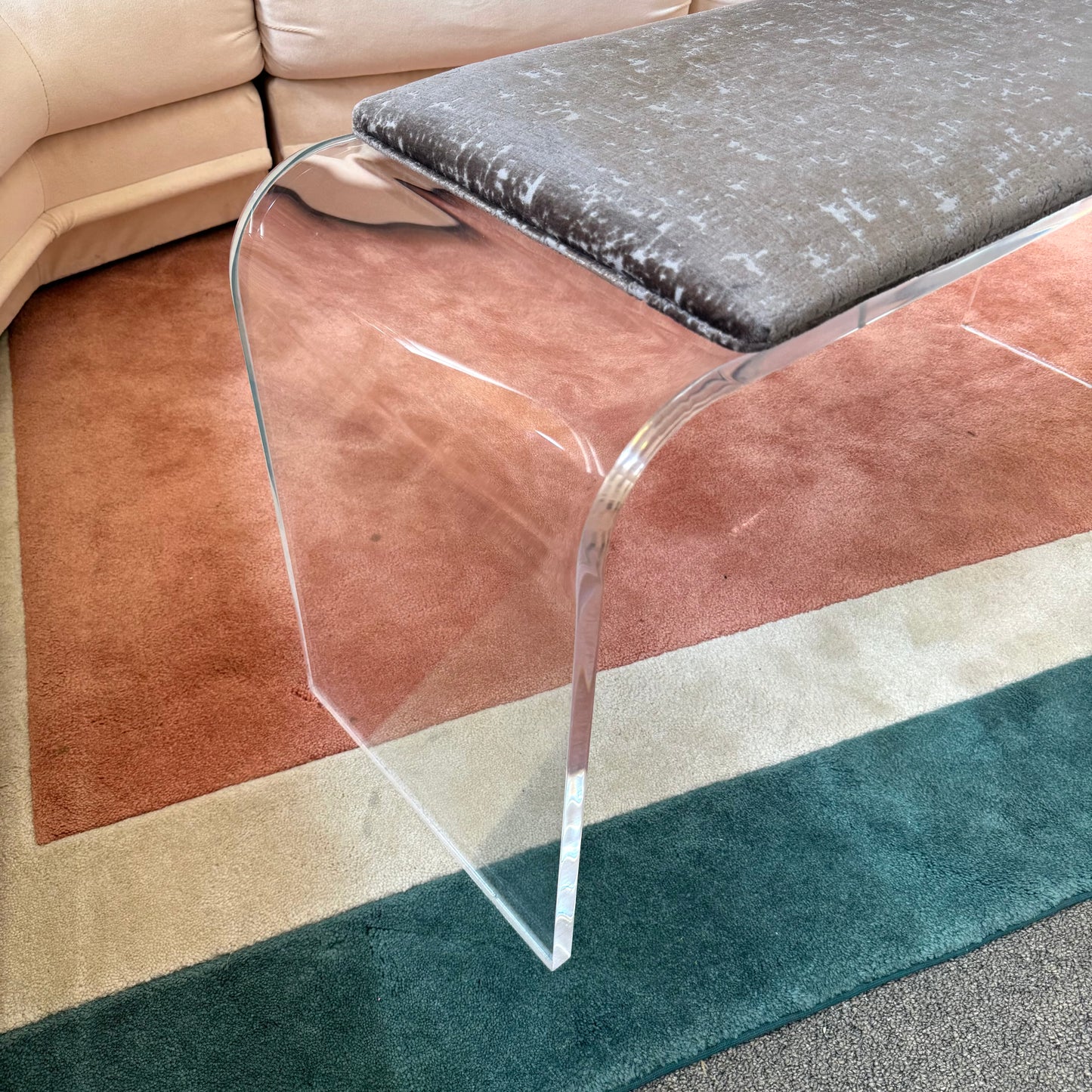 Vintage Lucite Waterfall Bench with Upholstered Seat