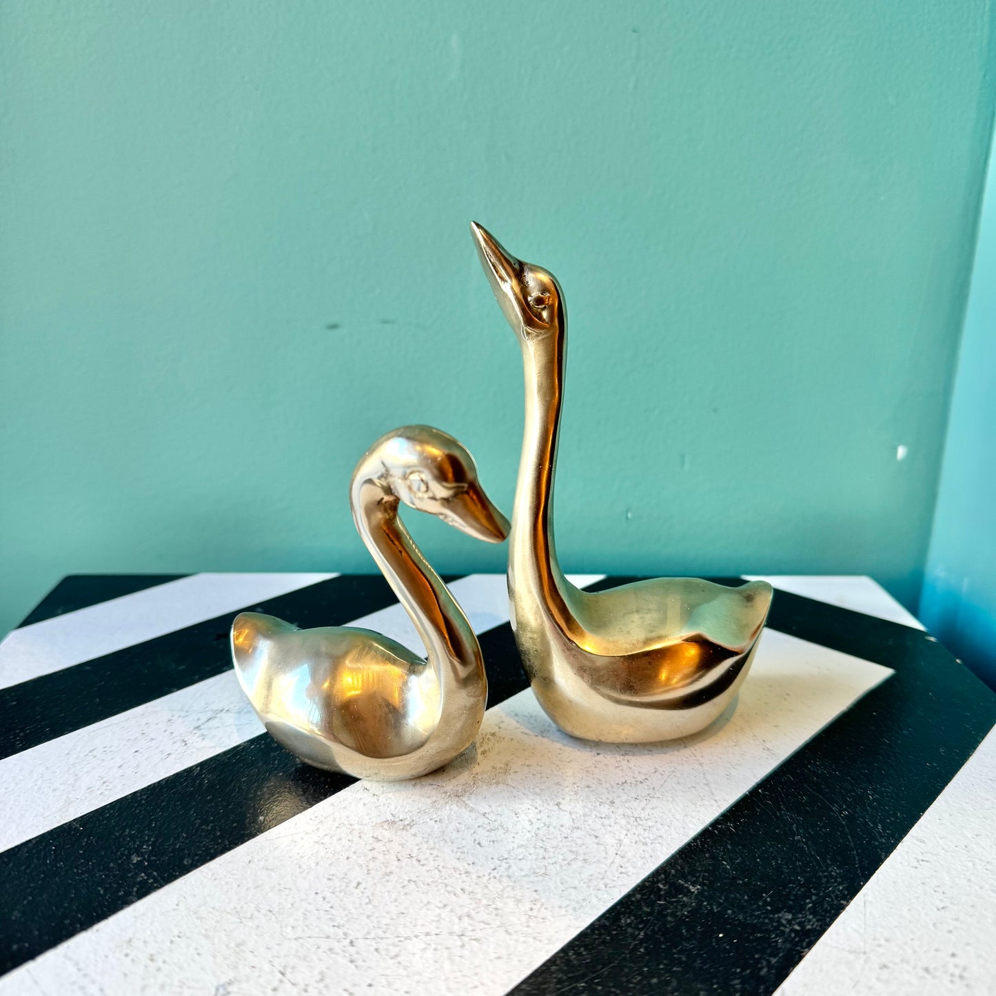 Pair of Vintage Brass Swans