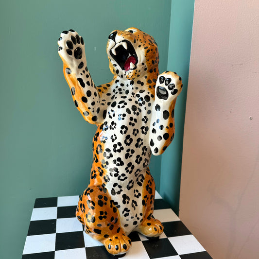 Vintage Ceramic Roaring Leopard Statue