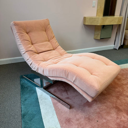 Vintage Blush Pink and Chrome 'Wave' Form Chaise Lounge by Carson's