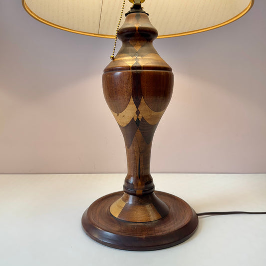 Mid Century Turned Mixed Wood Lamp W/Shade