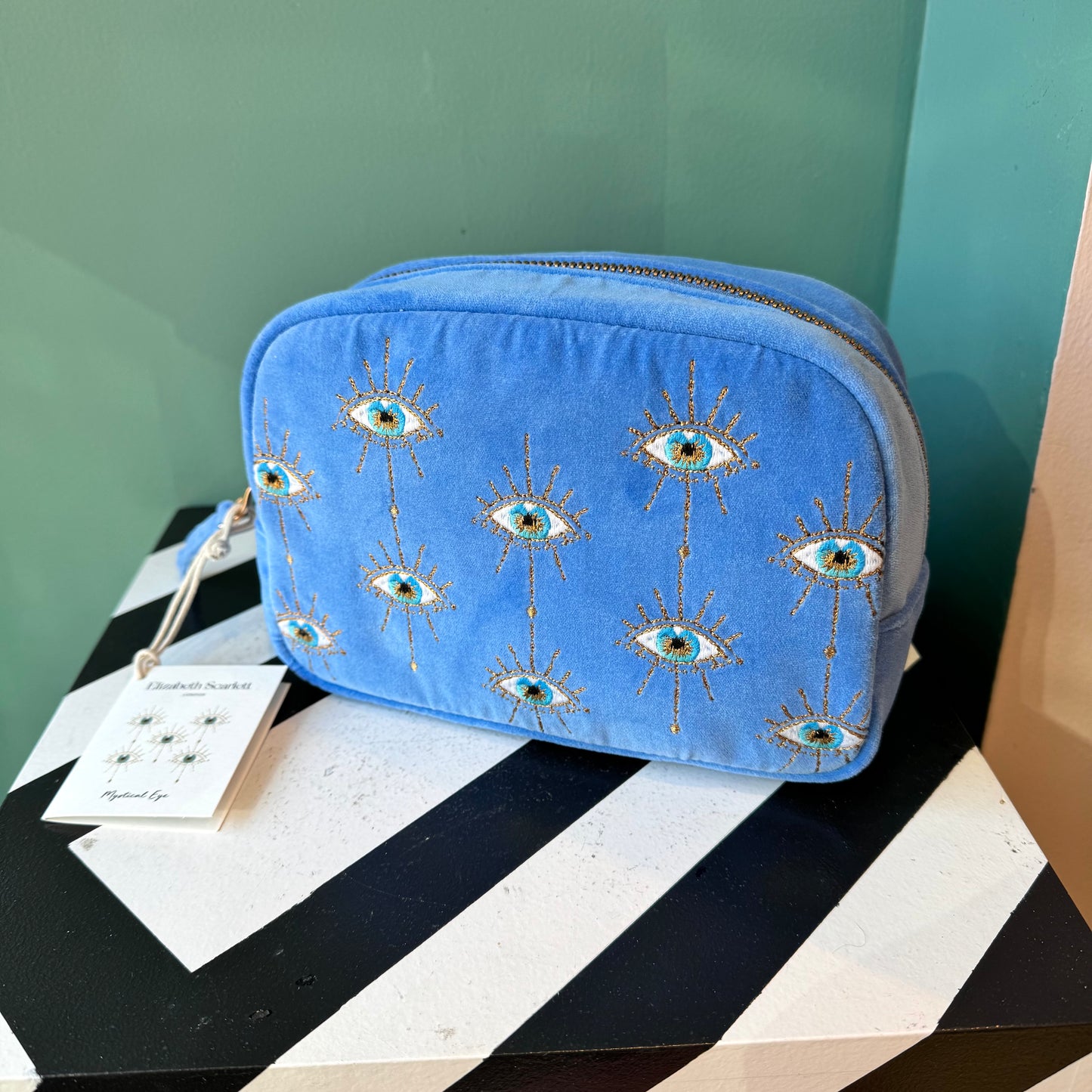 Caribbean Blue Velvet Mystical Eye Makeup Bag by Elizabeth Scarlett London