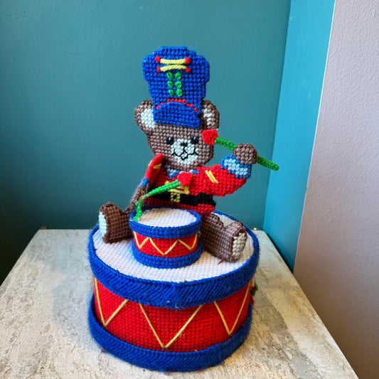 Vintage Crochet Drummer Bear Box