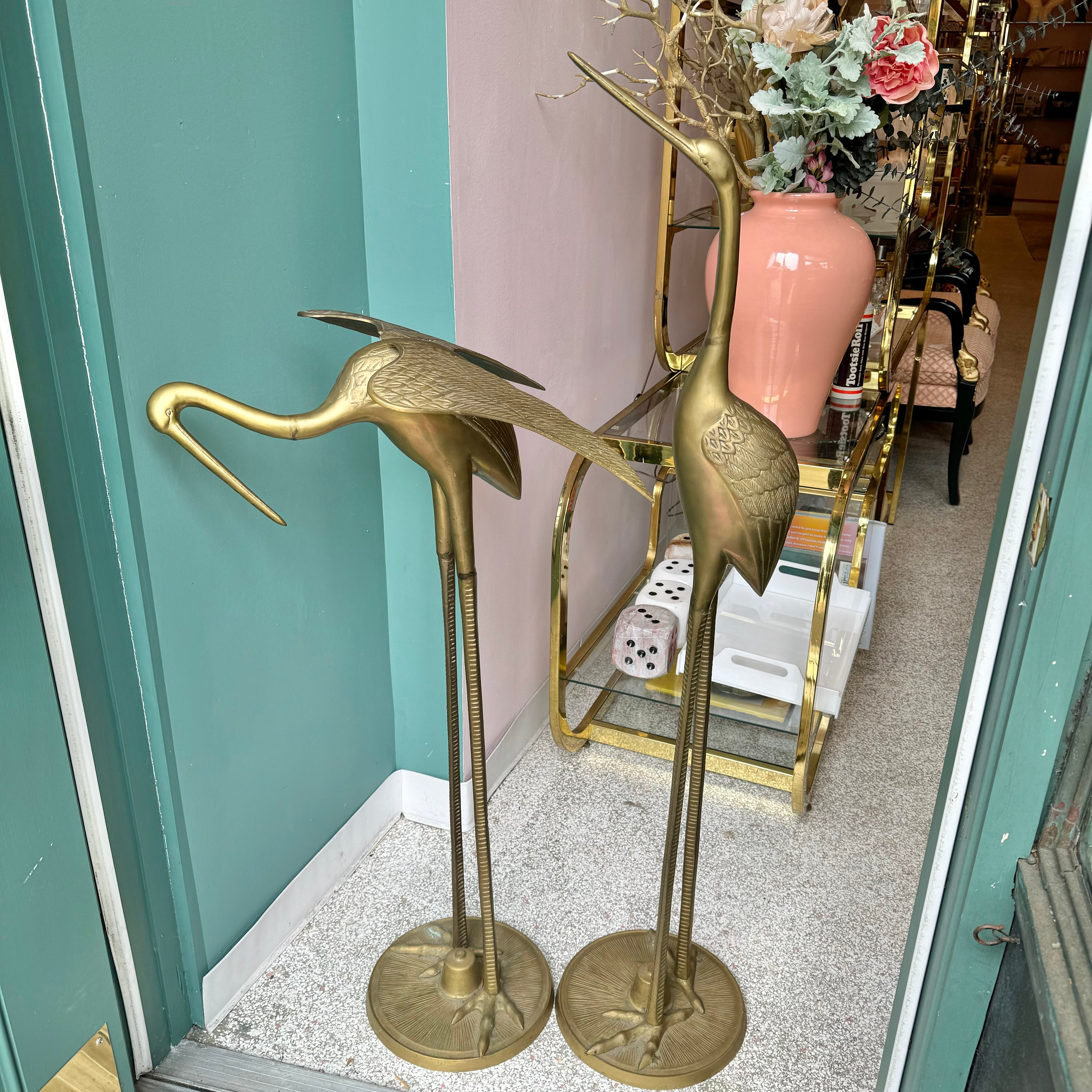 Vintage large brass on sale pair of bird figures decor