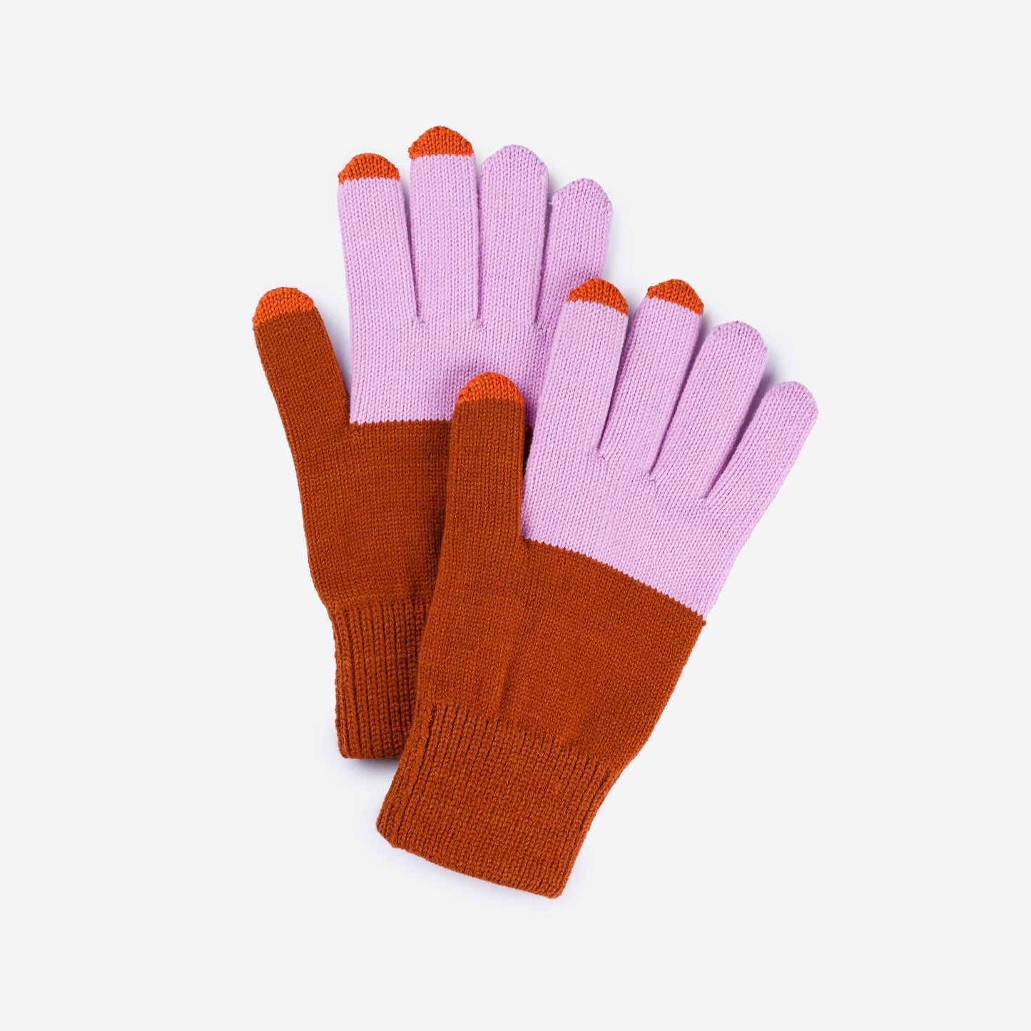 Colorblock Knit Touchscreen Gloves: Rust Lilac