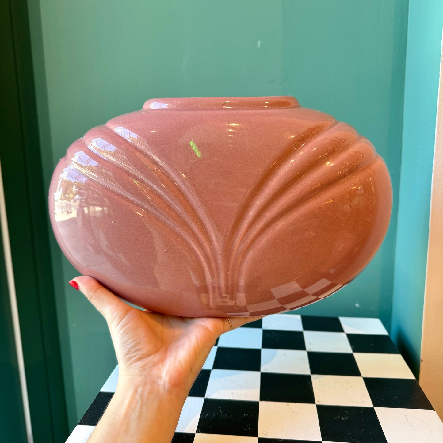 Vintage Pink Ceramic Art Deco Style Vase