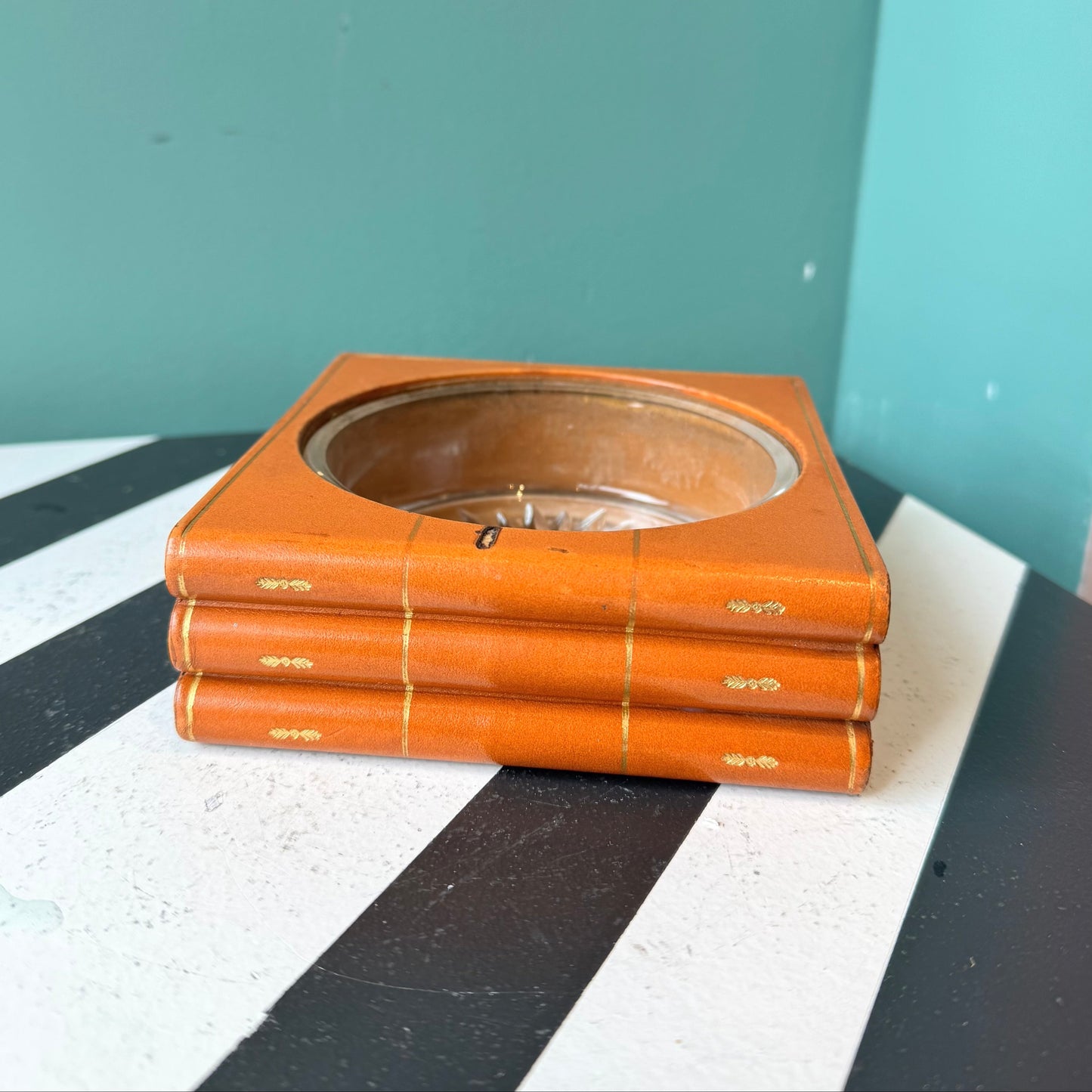 Vintage Leather "Book" and Glass Ashtray