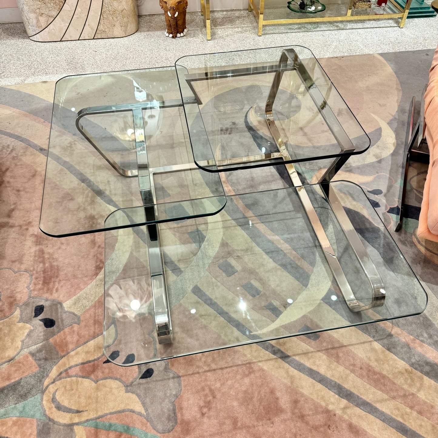 Large Vintage 3 Tier Glass and Chrome Coffee Table