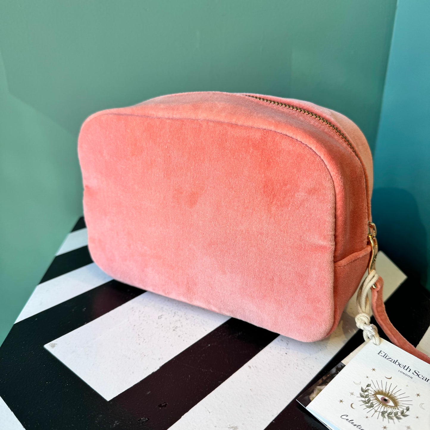 Pink Velvet Celestial Eye Makeup Bag by Elizabeth Scarlett London