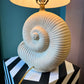 Vintage Ceramic Shell Lamp with Stripe Shade