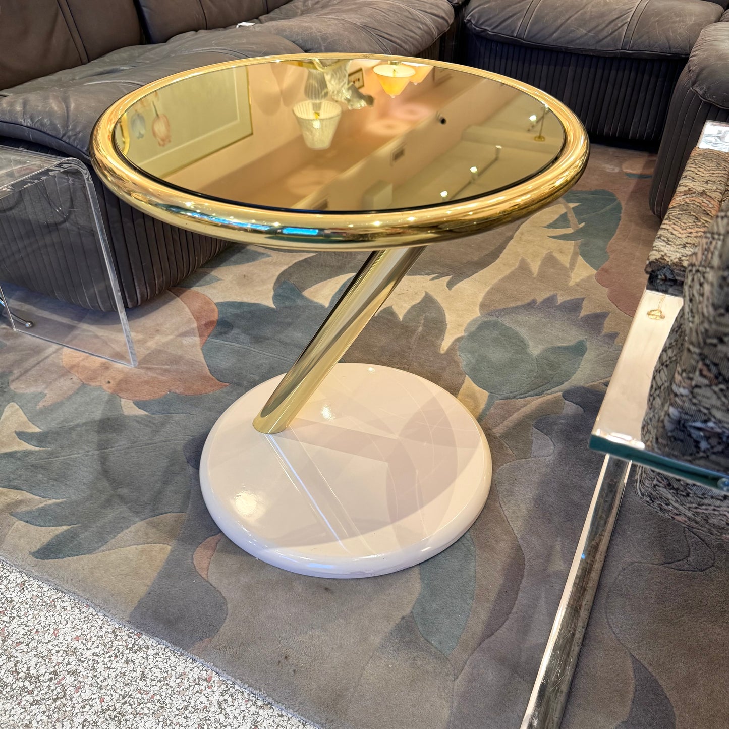 Vintage Brass and Lacquer Asymmetrical Side Table by Casprini