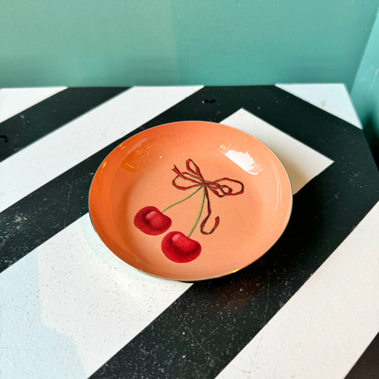 Red Cherries Round Enamel Tray