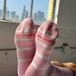 Striped Boyfriend Socks: Pink White Stripe