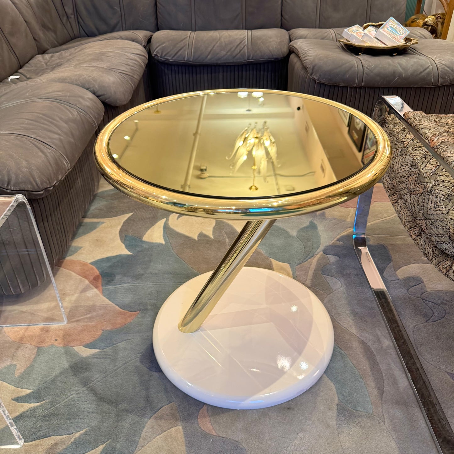 Vintage Brass and Lacquer Asymmetrical Side Table by Casprini