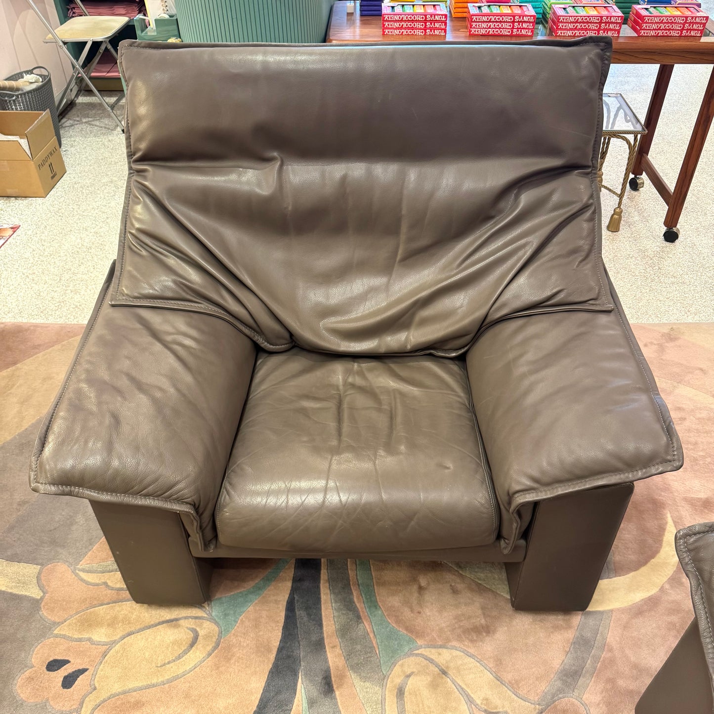 1980's Vintage Taupe Leather Adjustable Arm Chair by Durlet