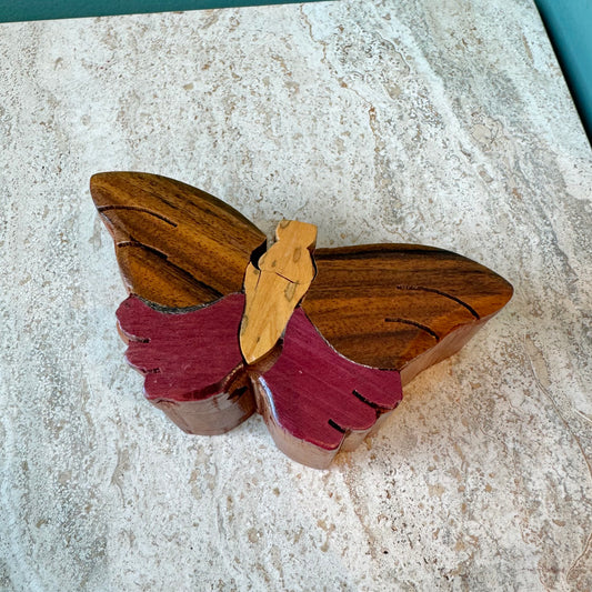 Vintage Wooden Butterfly Puzzle Box