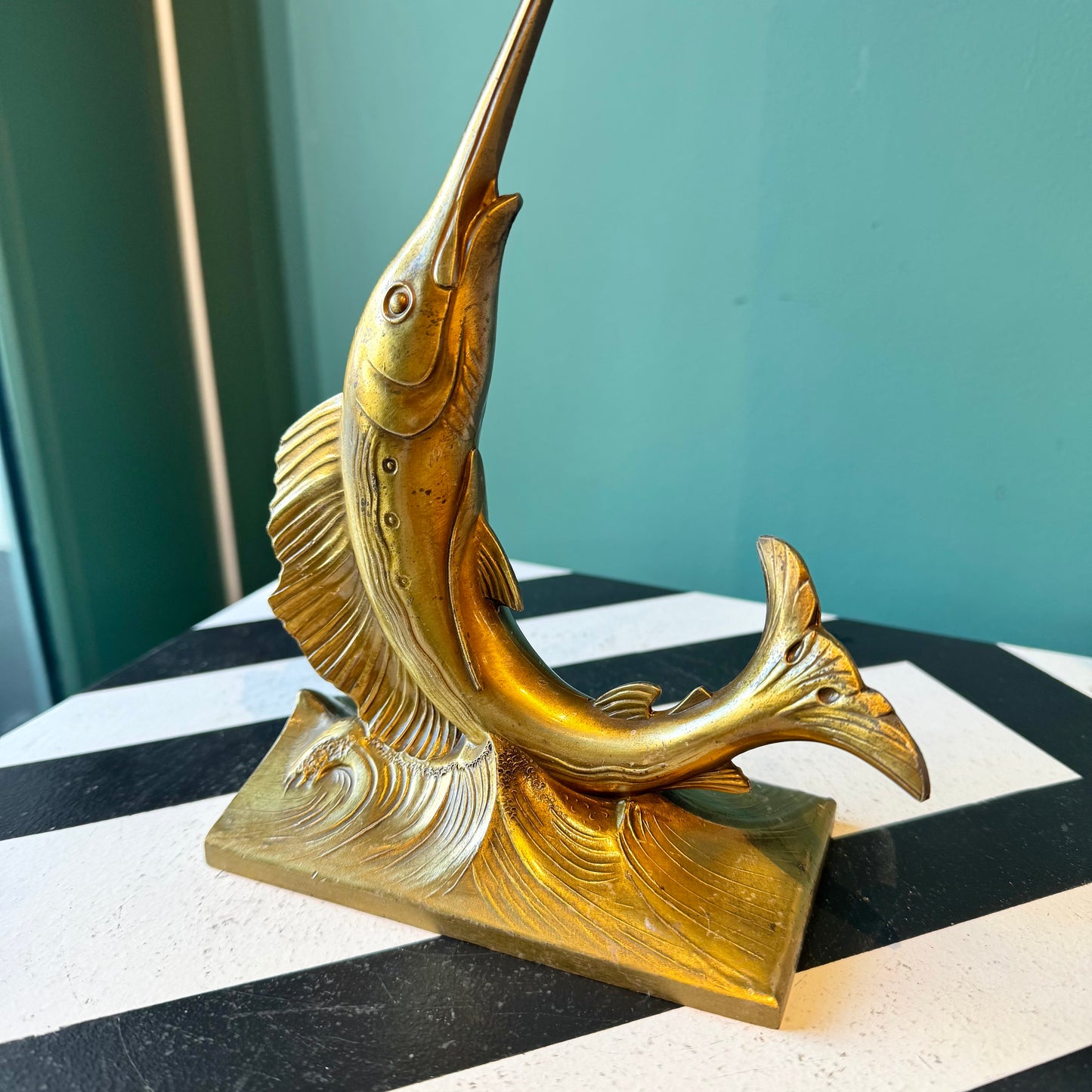 Vintage Cast Iron Gold Tone Marlin Sailfish Statue