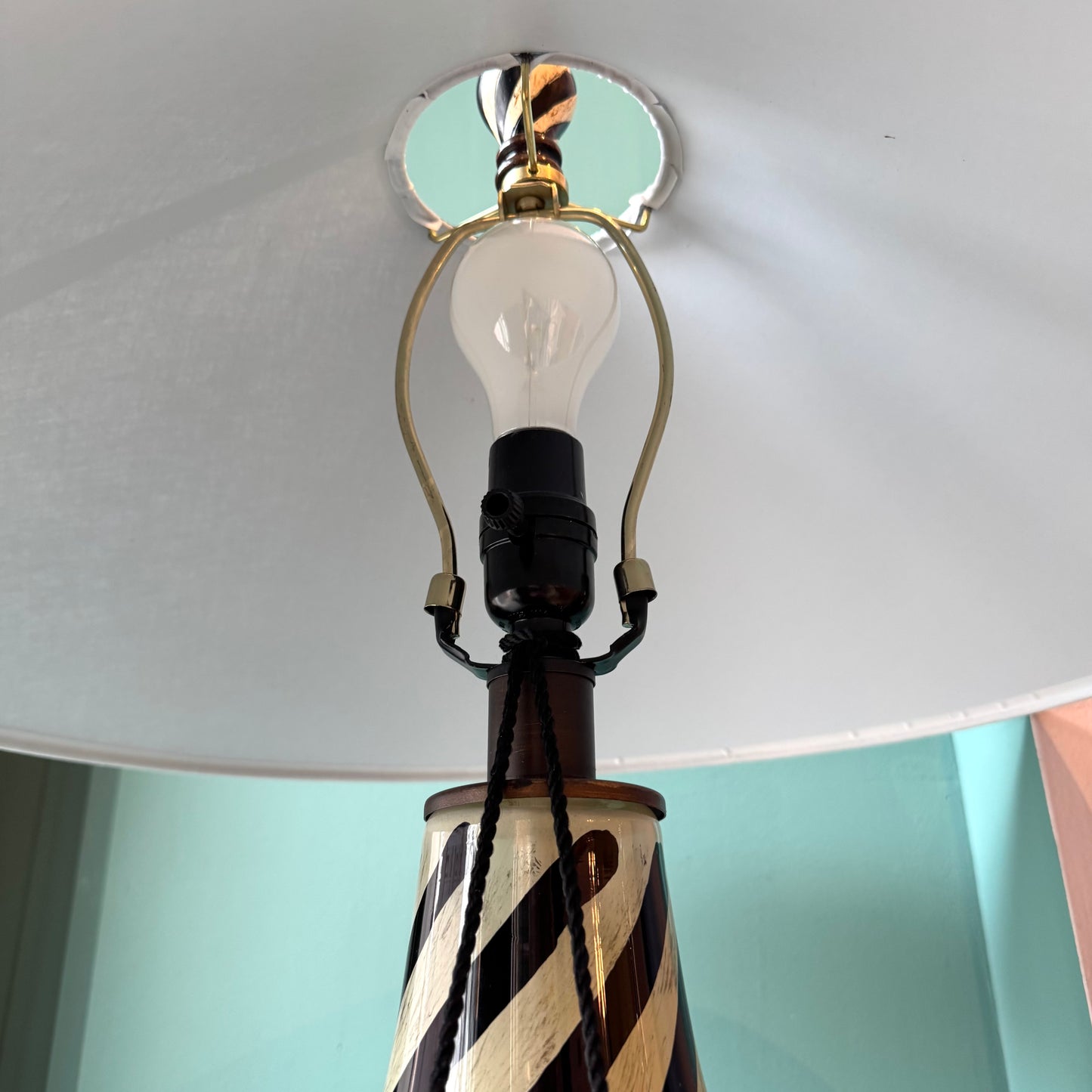 Black and White Striped Glass "Zebra" Lamp with Black Shade/item