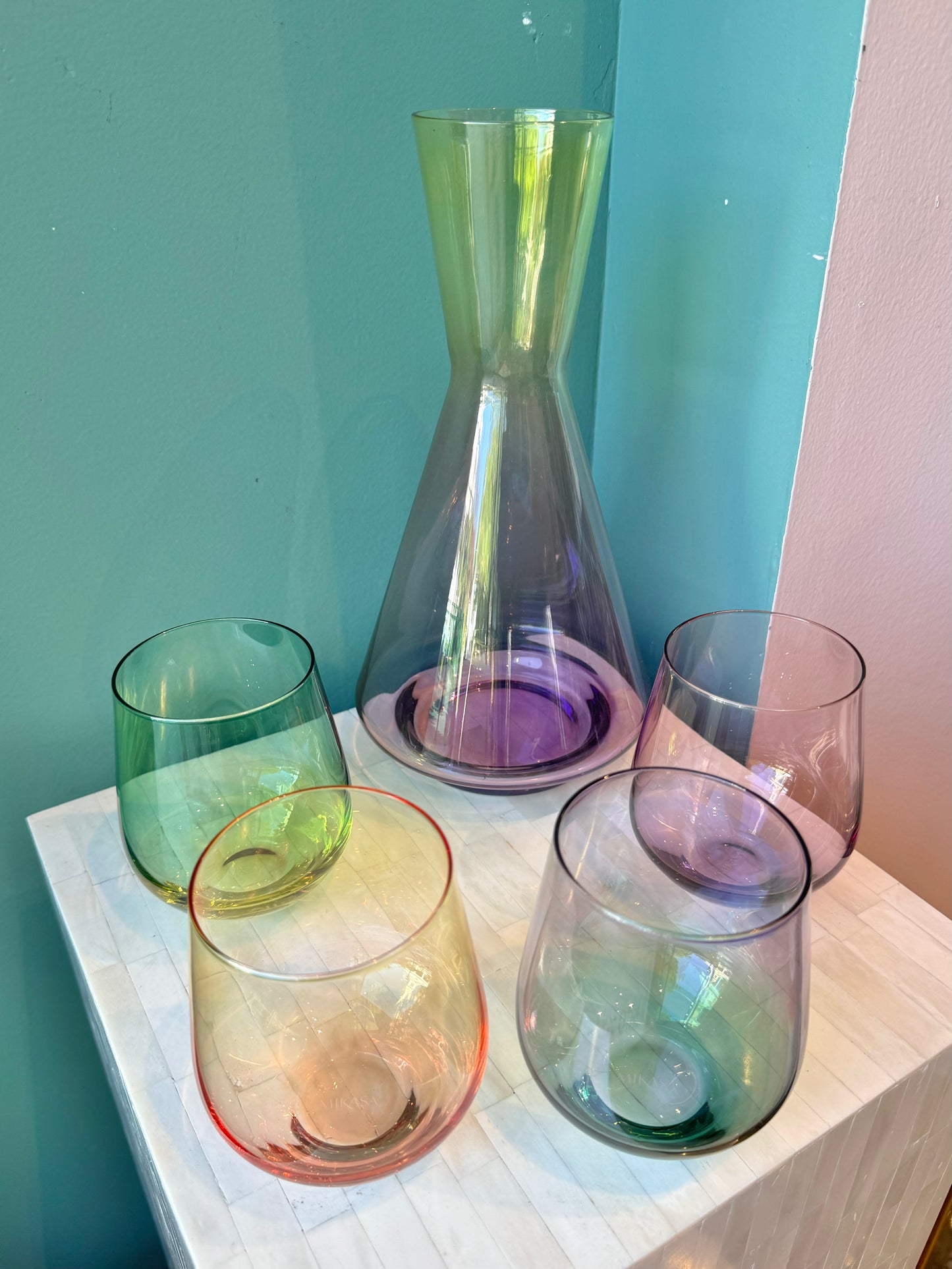 Set of 4 Multi Colored Stemless Wine Glasses by Mikasa