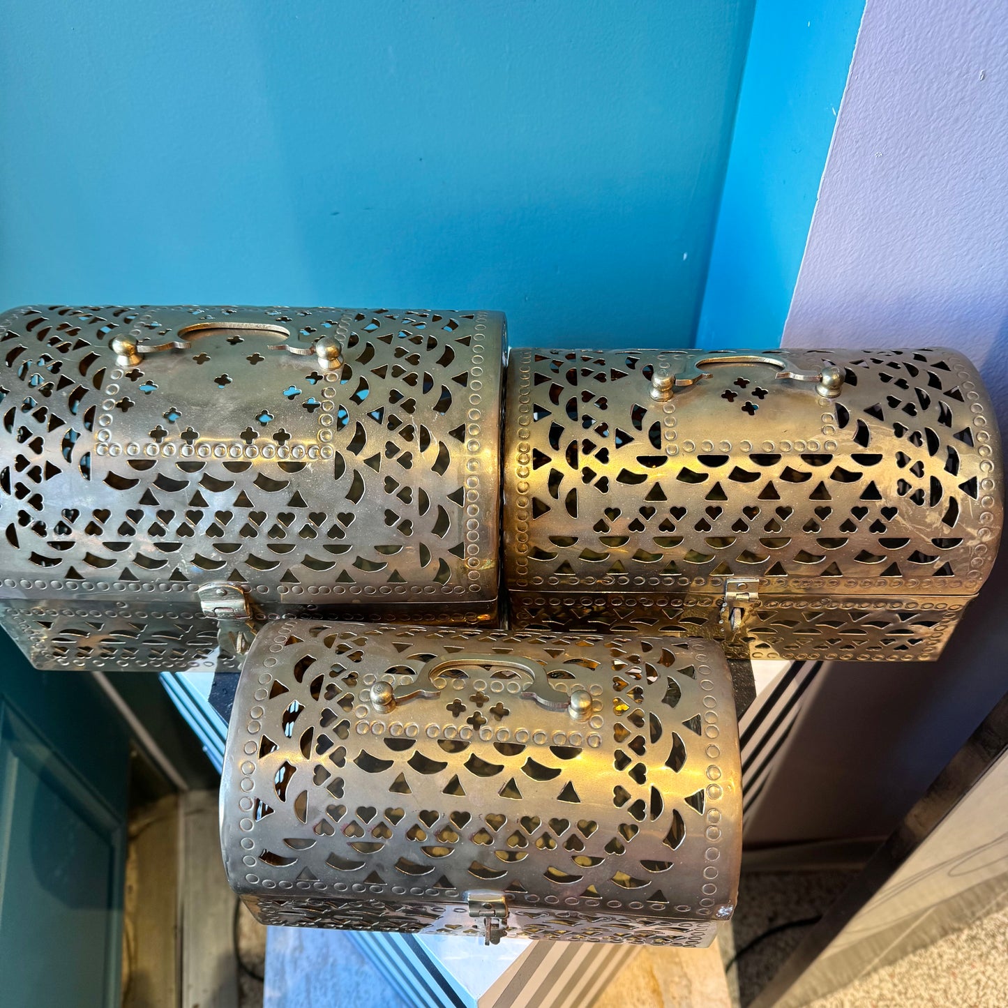 Set of 3 Vintage Indian Brass Nesting Boxes