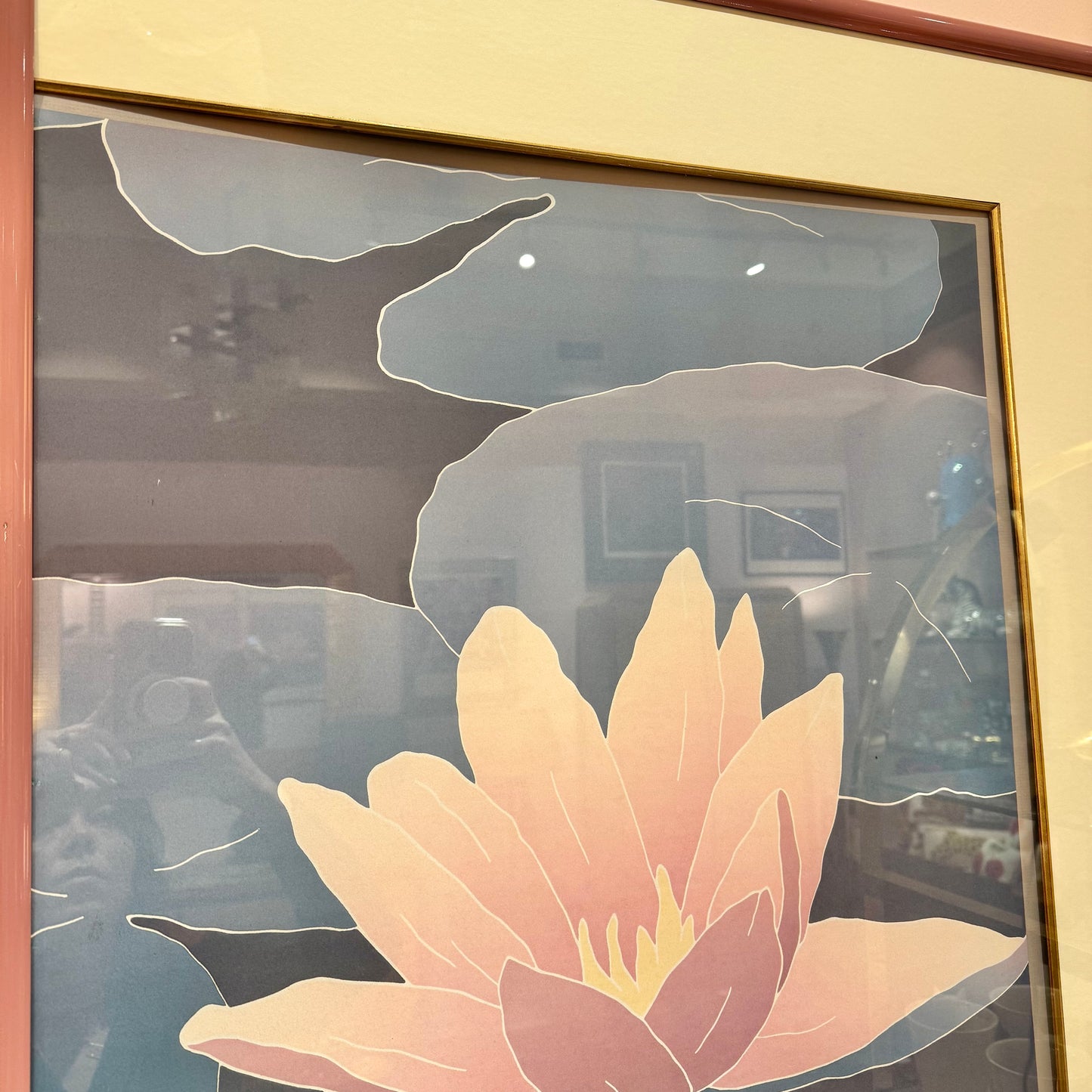 Pair of Vintage Framed Lotus Flower Diptych Artworks