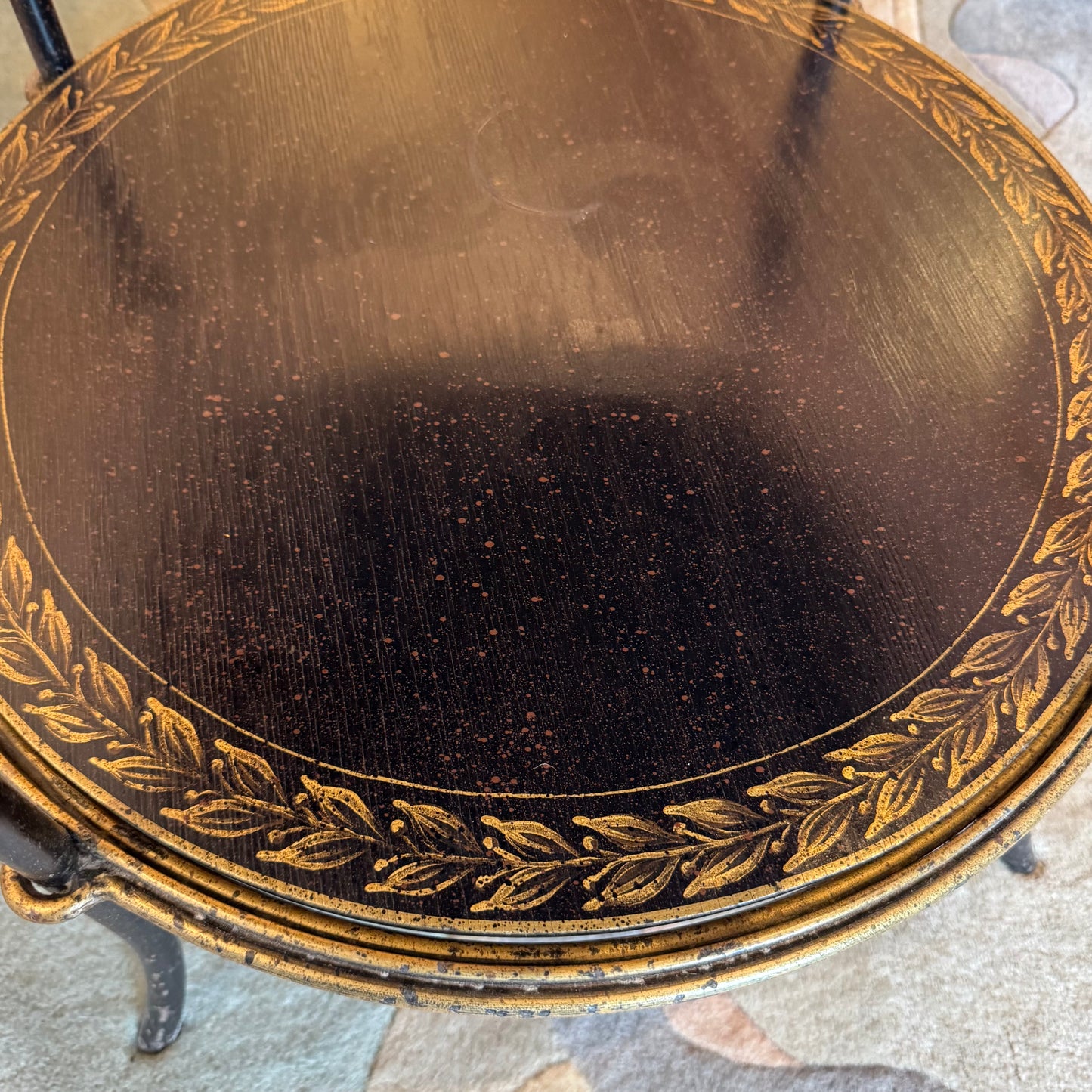 Vintage Three Tier Circular Black and Gold Garland Accent/Side Table