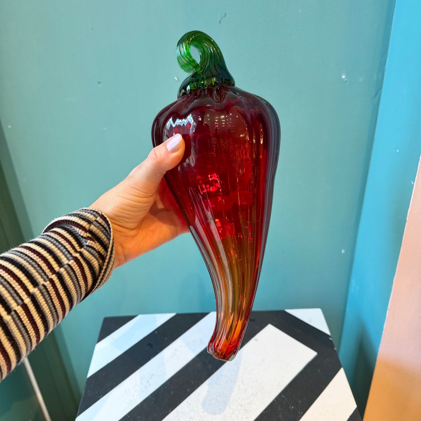 Large Vintage Hand Blown Glass Red Pepper