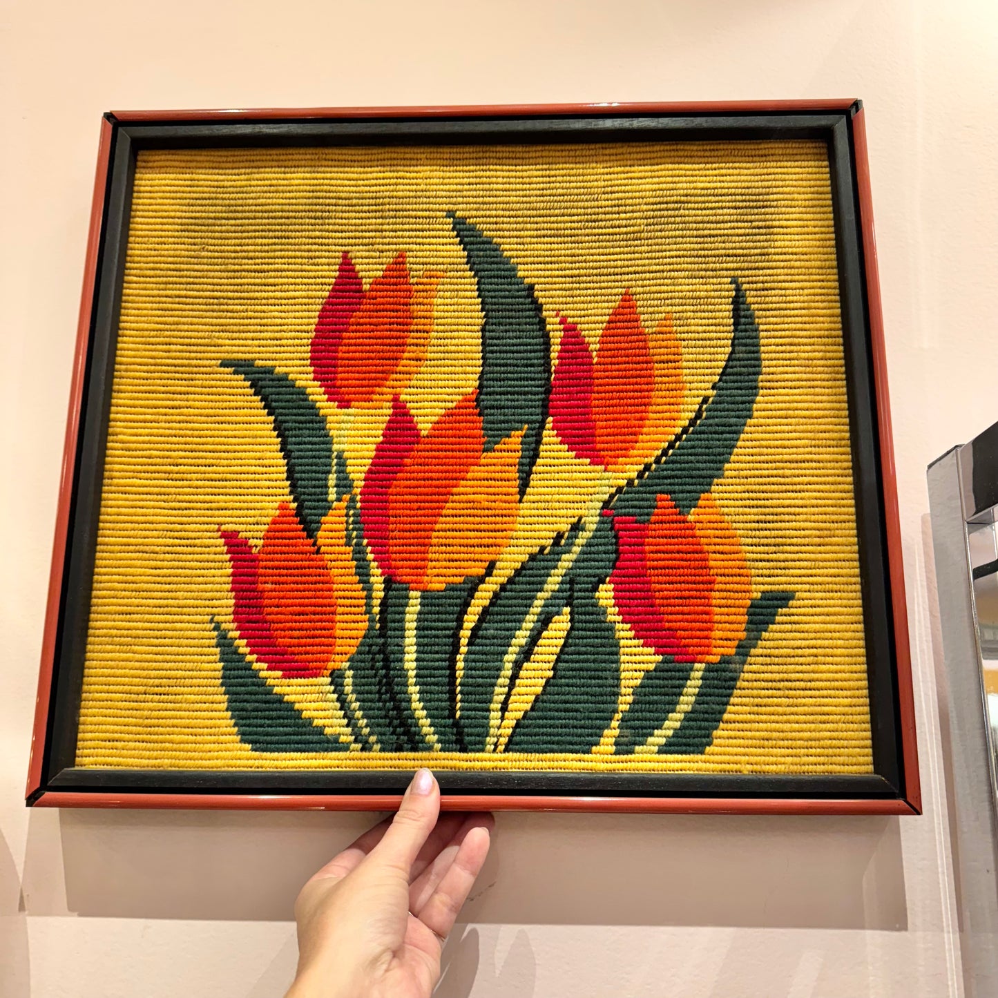 Vintage Orange Tulip Needlepoint Artwork