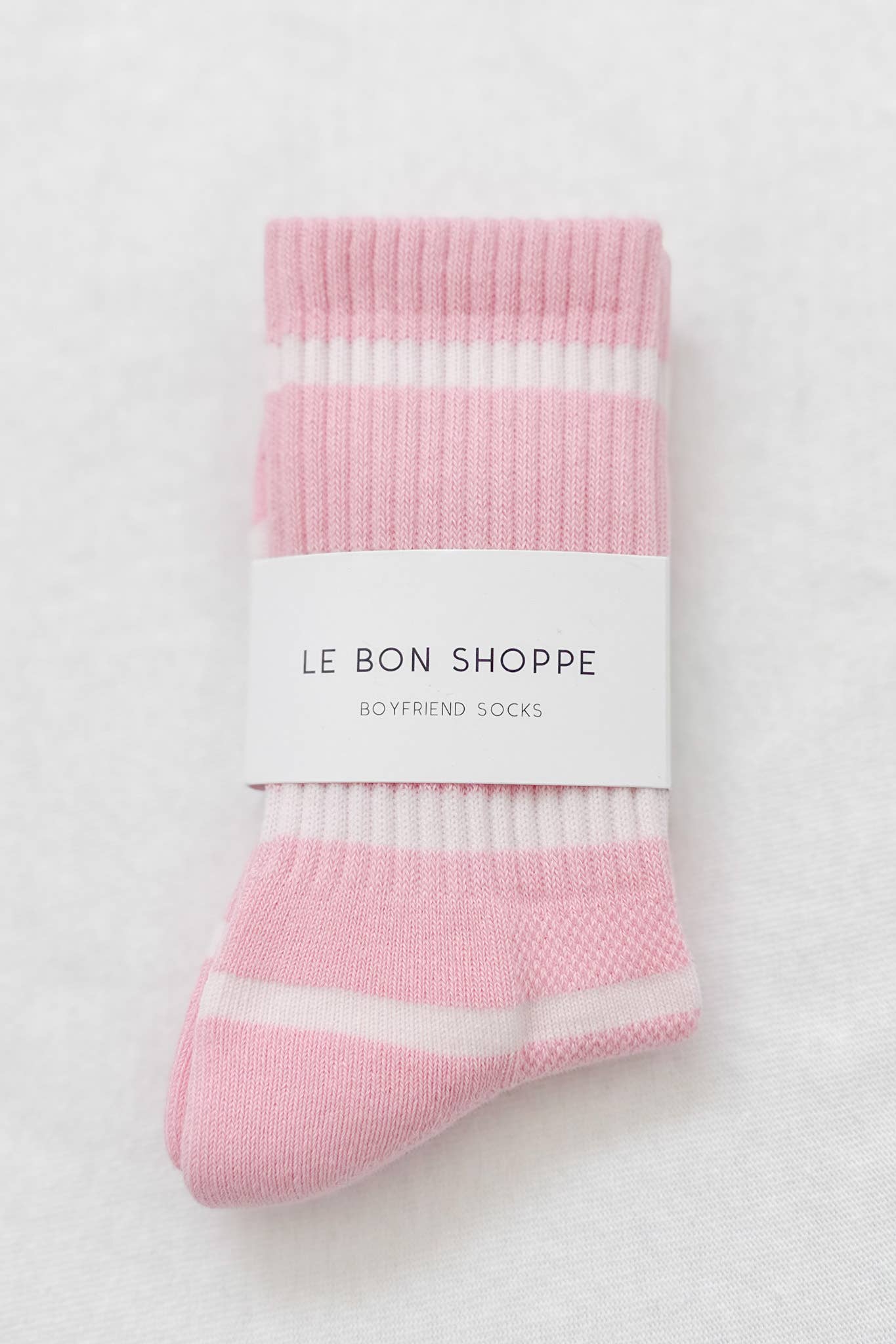 Striped Boyfriend Socks: Pink White Stripe