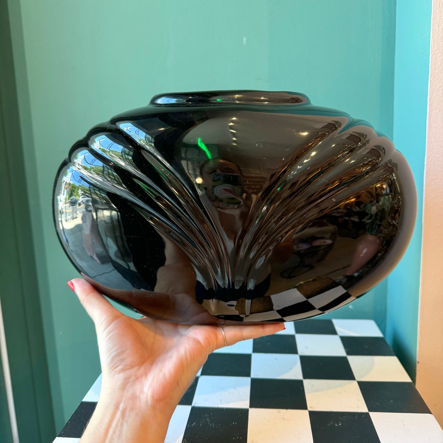 Vintage Black Ceramic Art Deco Style Vase