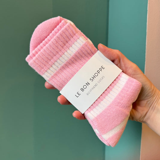 Striped Boyfriend Socks: Pink White Stripe