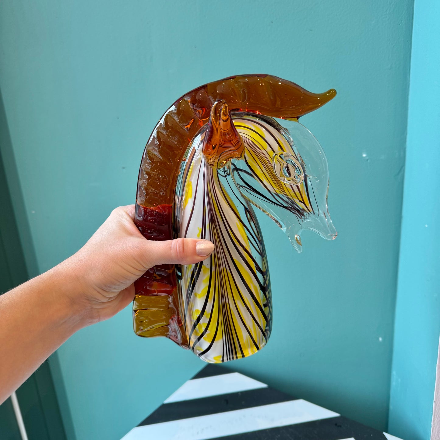 Vintage Glass Zebra Head Sculpture