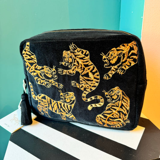 Wild Tiger Charcoal Velvet Wash Bag