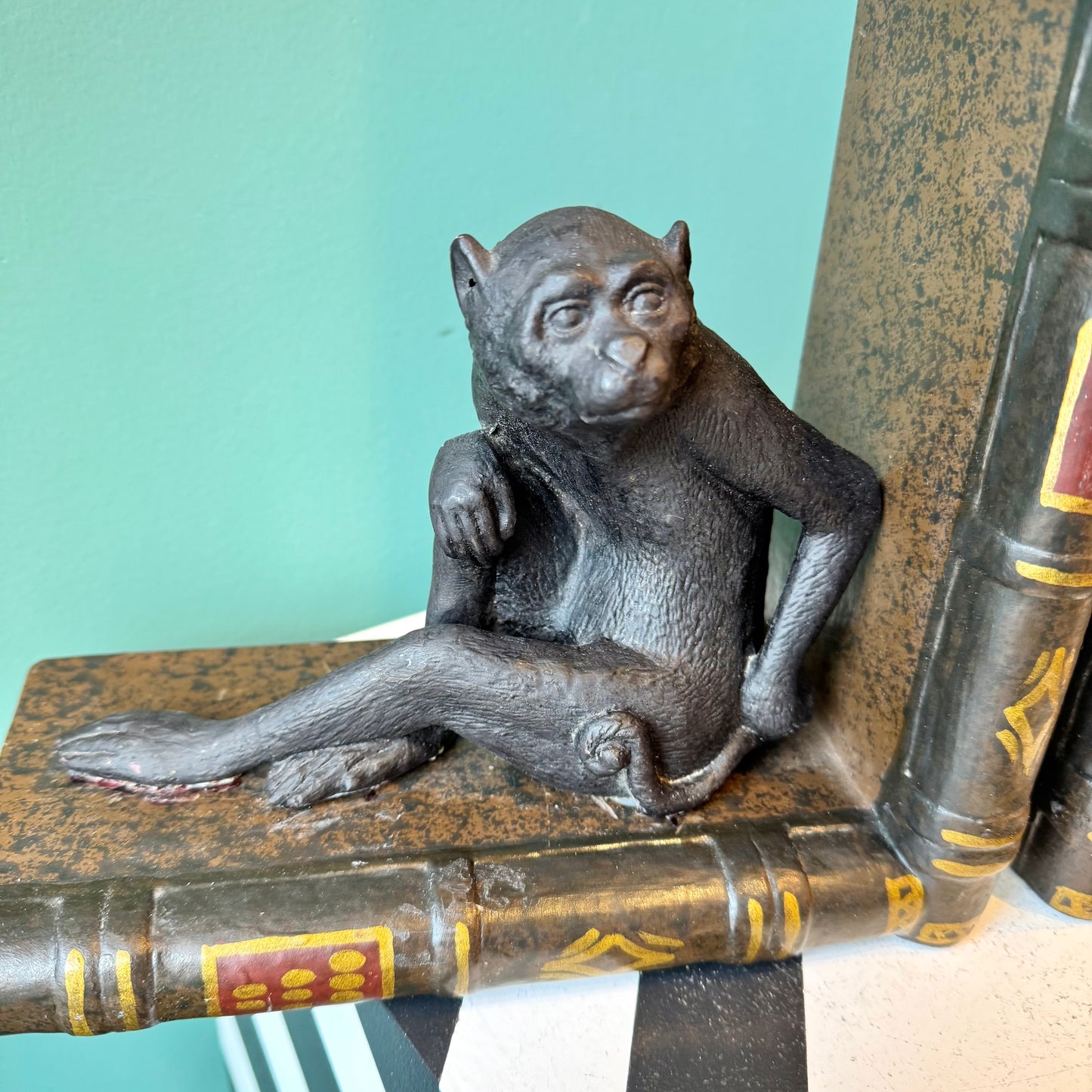 Pair of Vintage Ceramic Monkey Bookends