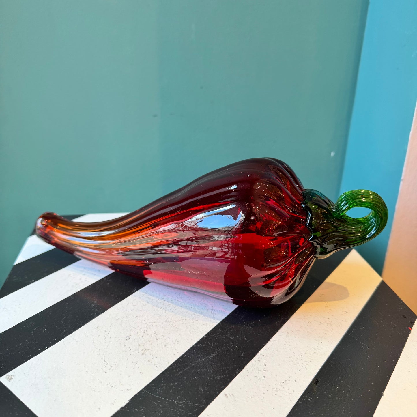 Large Vintage Hand Blown Glass Red Pepper