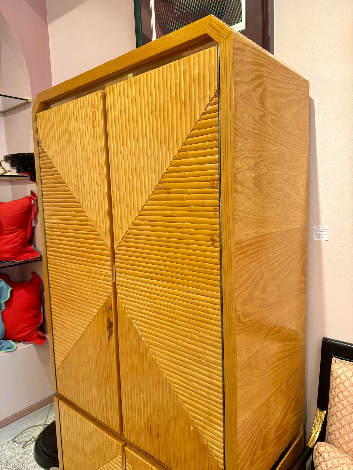 1980's Karl Springer Bamboo and Brass Trim Wardrobe