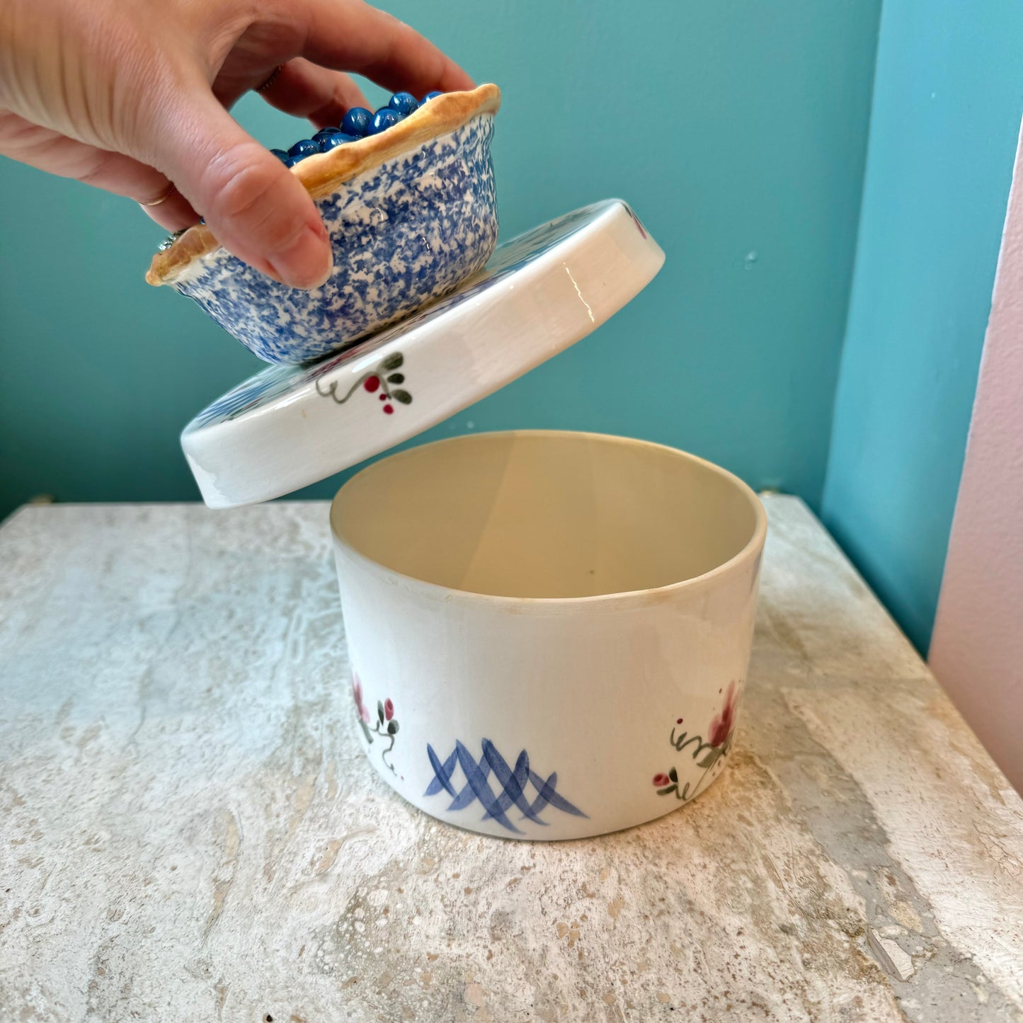 Vintage Ceramic Blueberry Pie Jar by Leslie Kanter