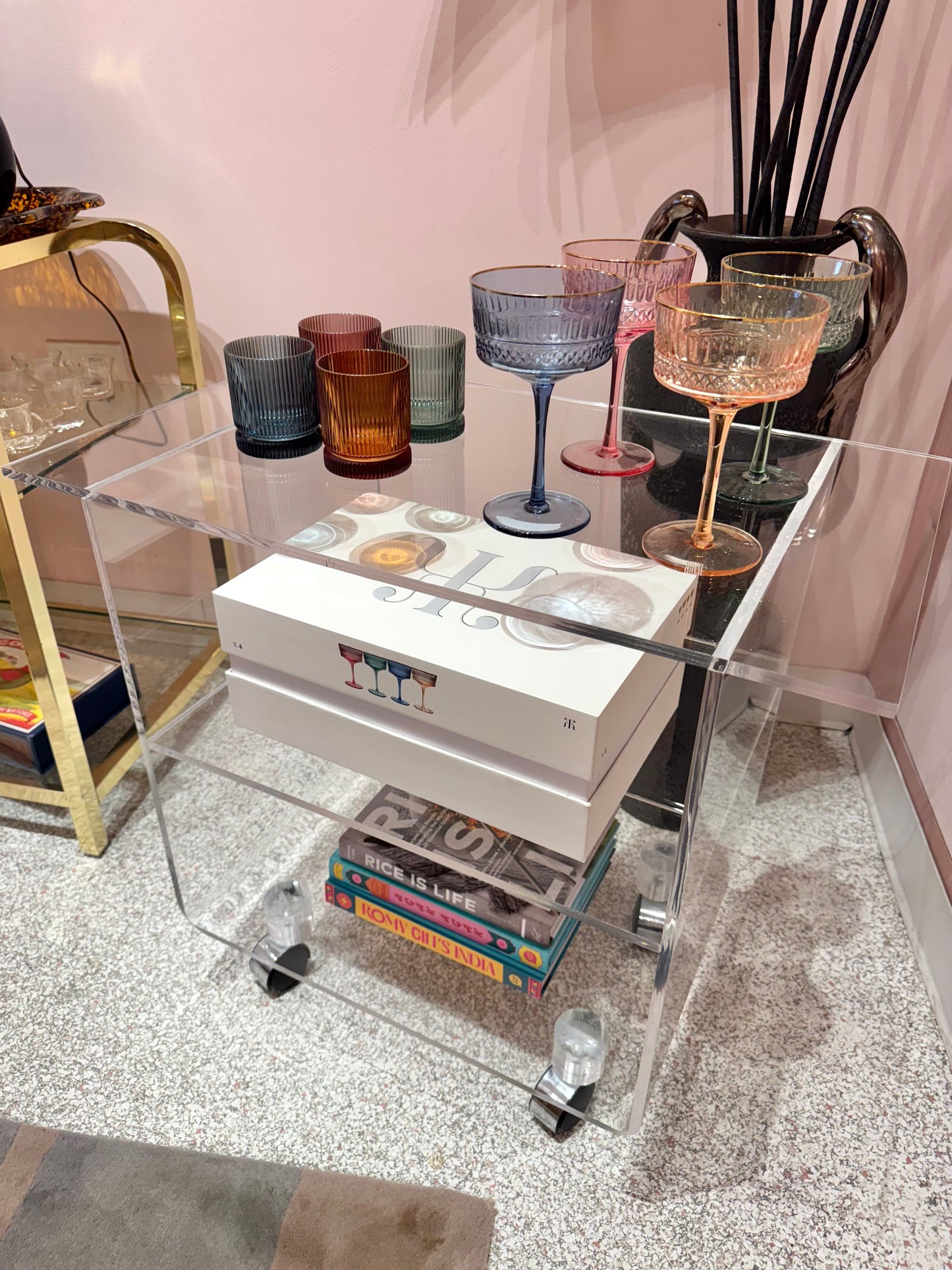 Vintage 3 Tier Lucite Rolling Cart/Shelf