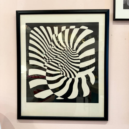 Framed Vintage Victor Vasarely ‘Couple of Zebras’ Op Art Print