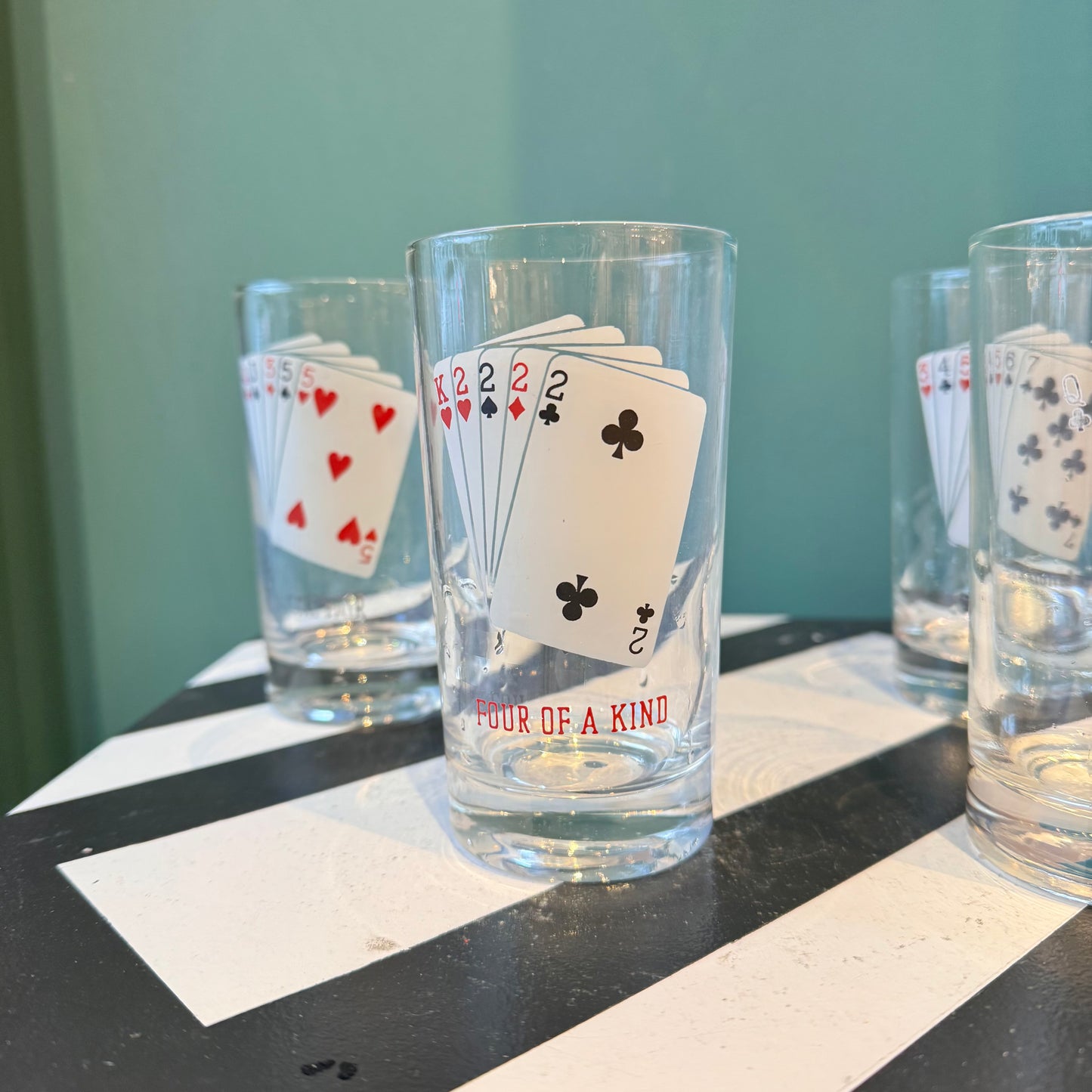 Set of 4 Vintage Poker Playing Card Tumbler Glasses