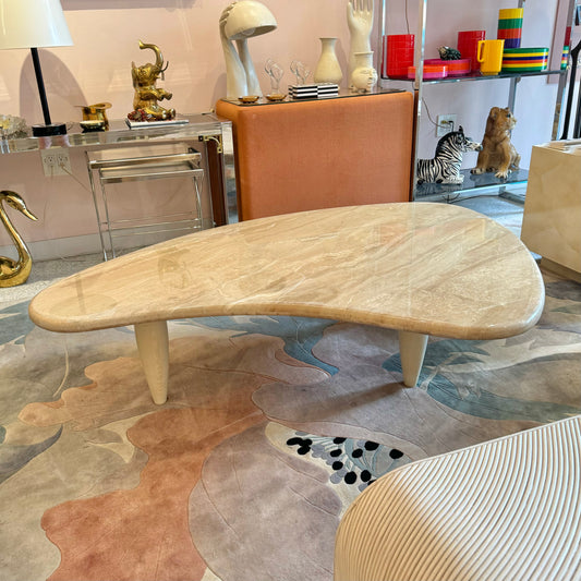 Vintage Curved Cream Colored Marble Coffee Table