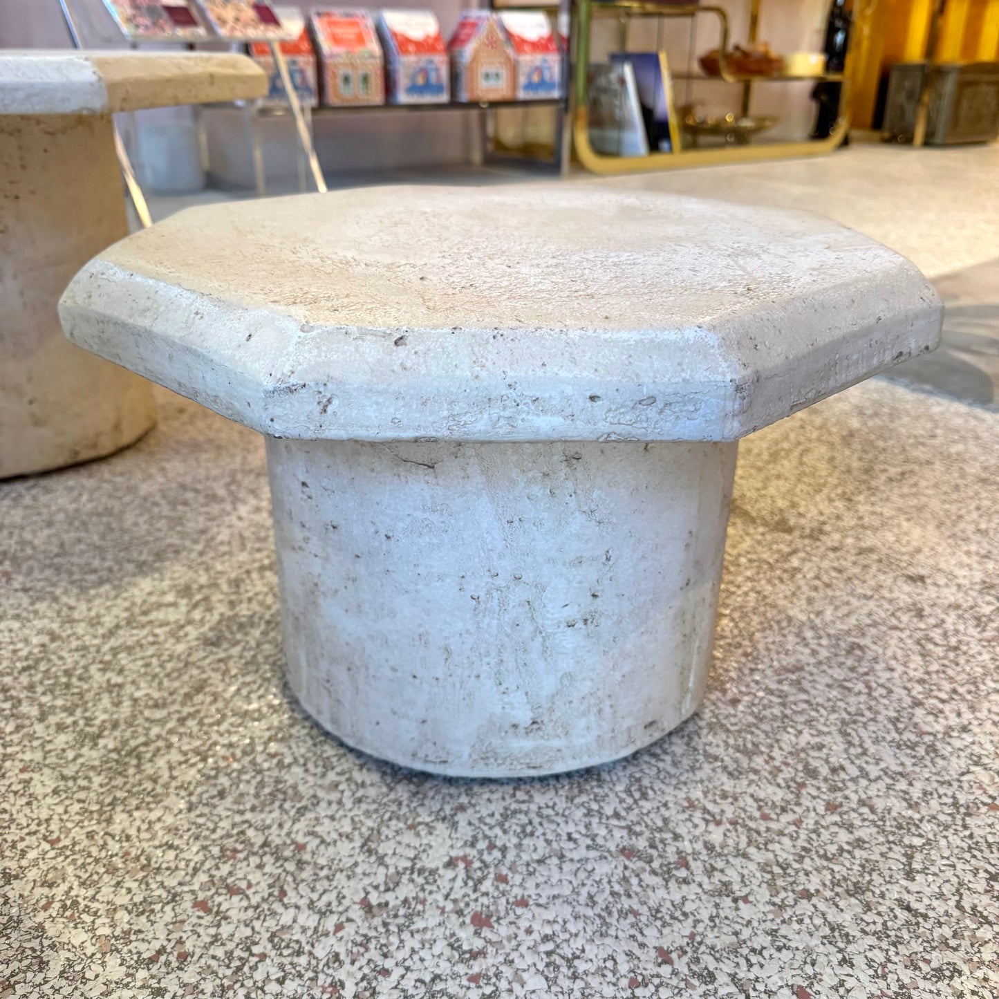 Vintage Set of 3 Octagonal Faux Travertine Nesting Mushroom Tables