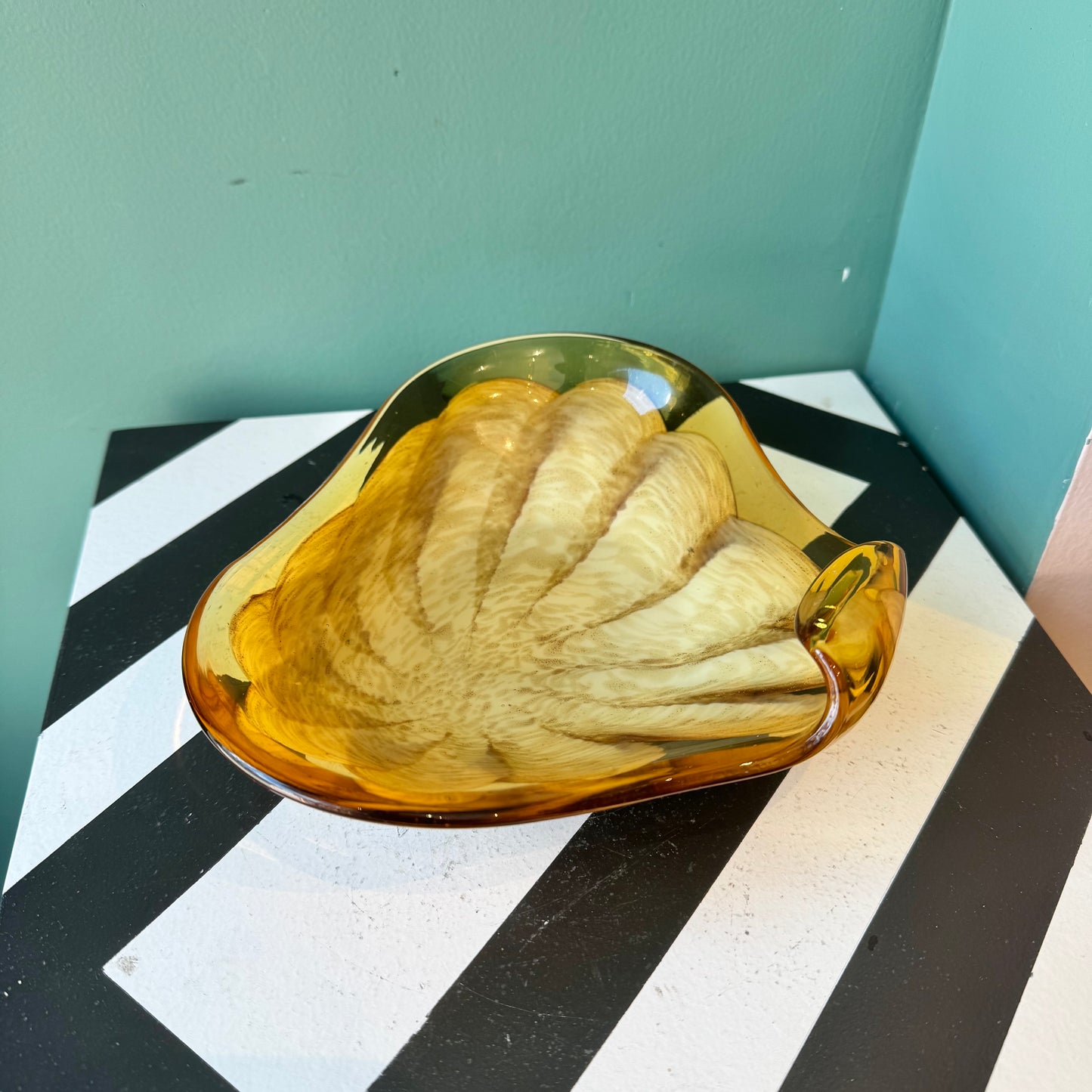 Vintage Amber Art Glass Bowl