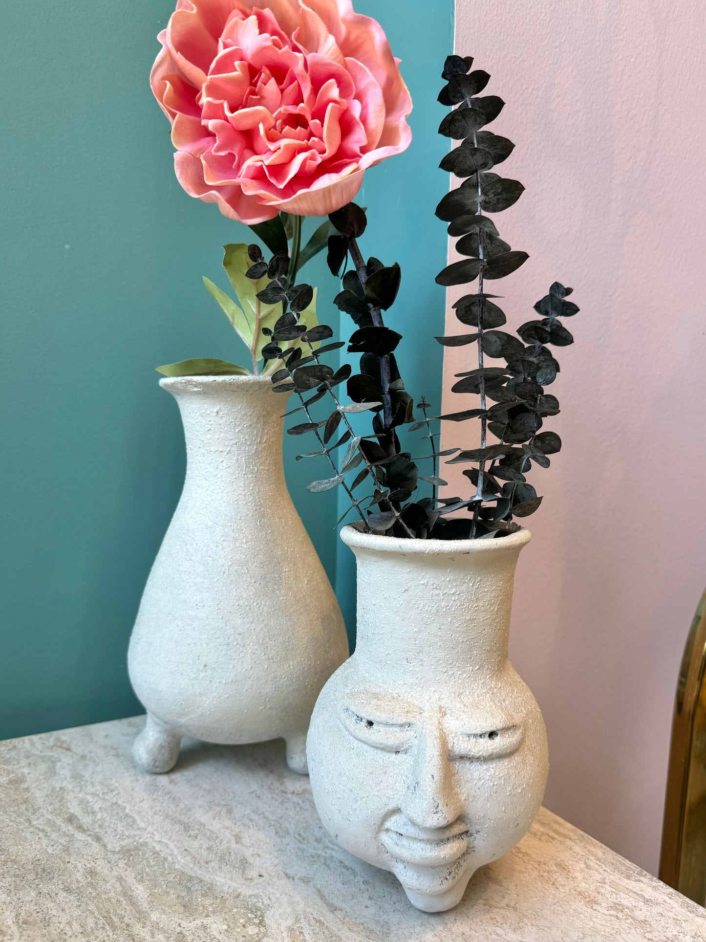 Pair of Vintage Painted Terracotta Pots